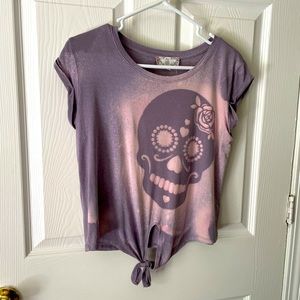 Pink rose vintage custom small top. Skull design. Purple -lavender color.